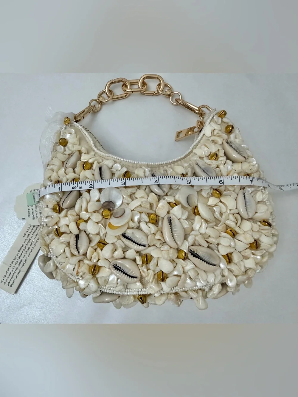 Handcrafted Shell-Embellished Women's Shoulder Bag - Cream & Gold